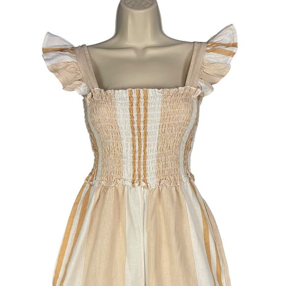 ASOS Shirred Frill Sleeve Linen Blend Jumpsuit Striped Size 8 - Picture 3 of 7